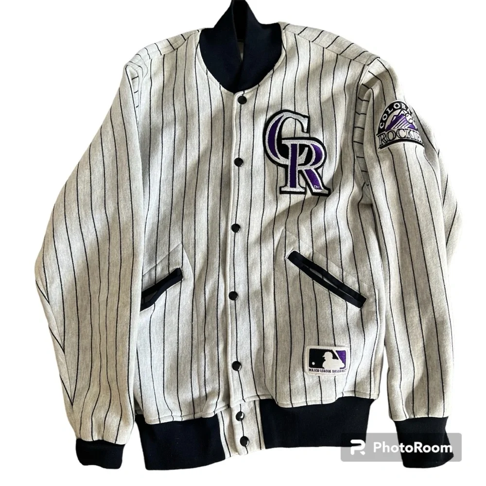 ** Vintage 90s MLB **  Felco Colorado Rockies Pinstripe Bomber Jacket - Large